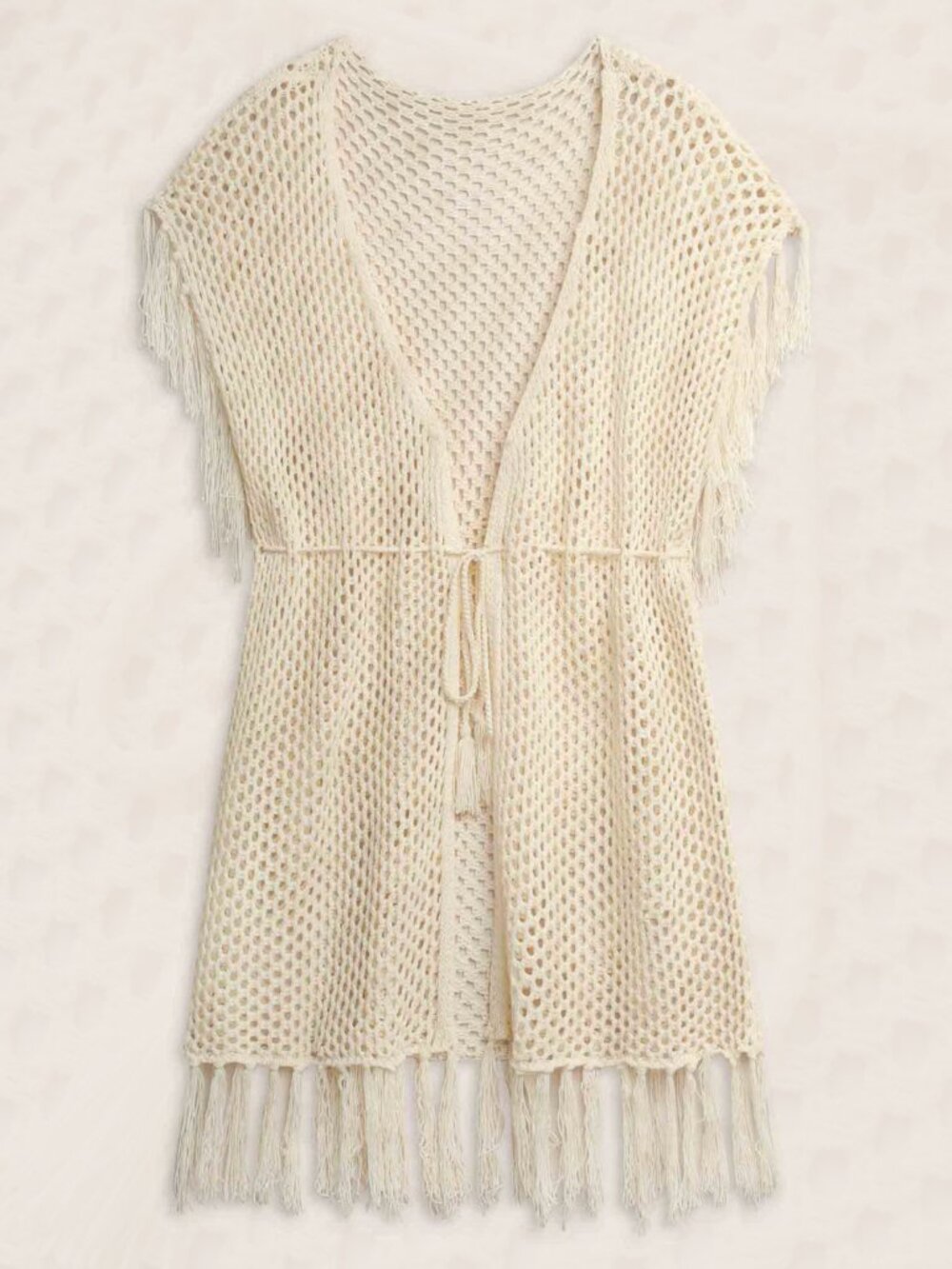 BloomChic 26/4X Ivory Drawstring Tassel Trim Swim Cover Up